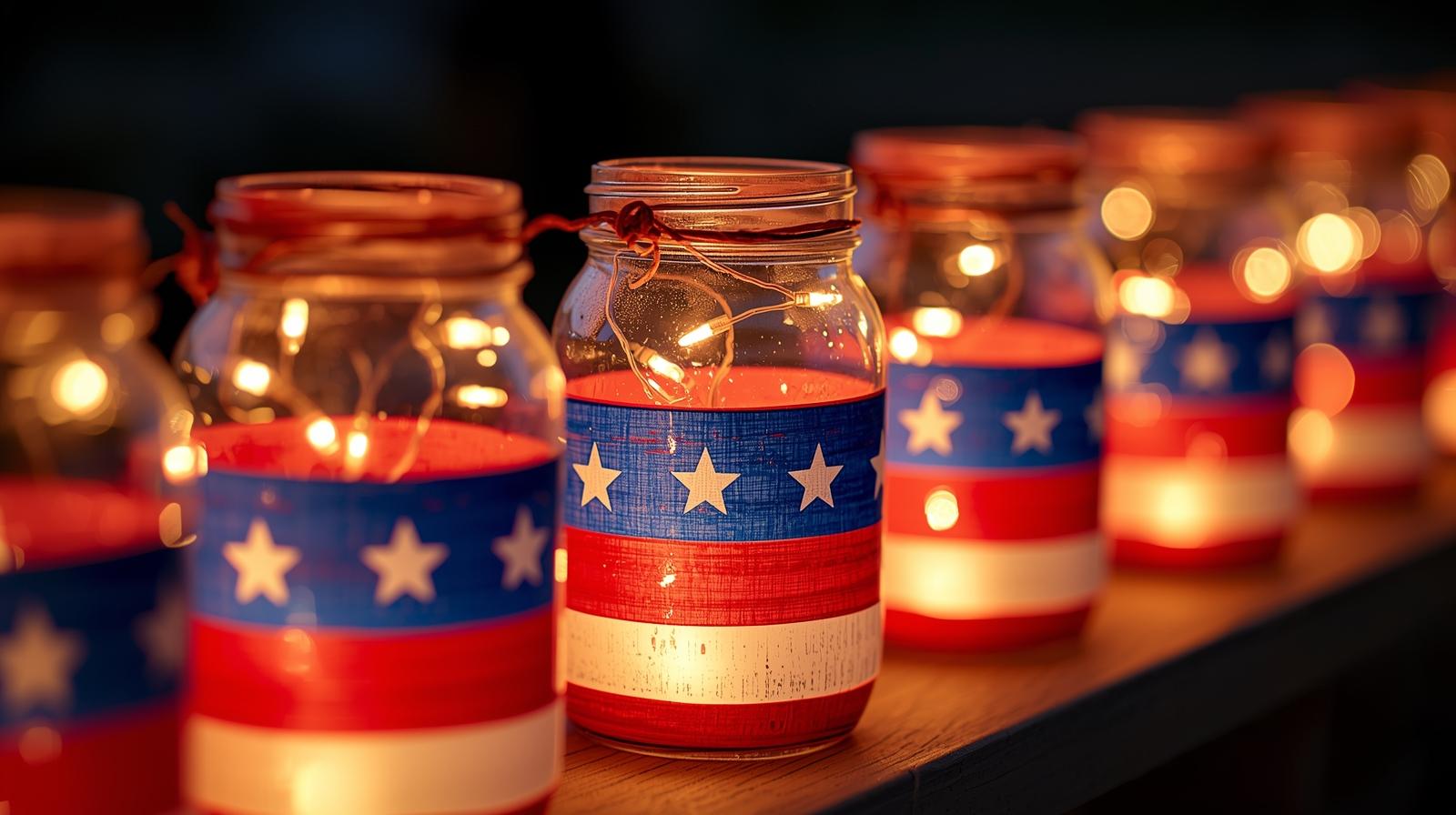 Patriotic Mason Jar Lanterns - Easy 4th of July craft tutorial taking 45 minutes