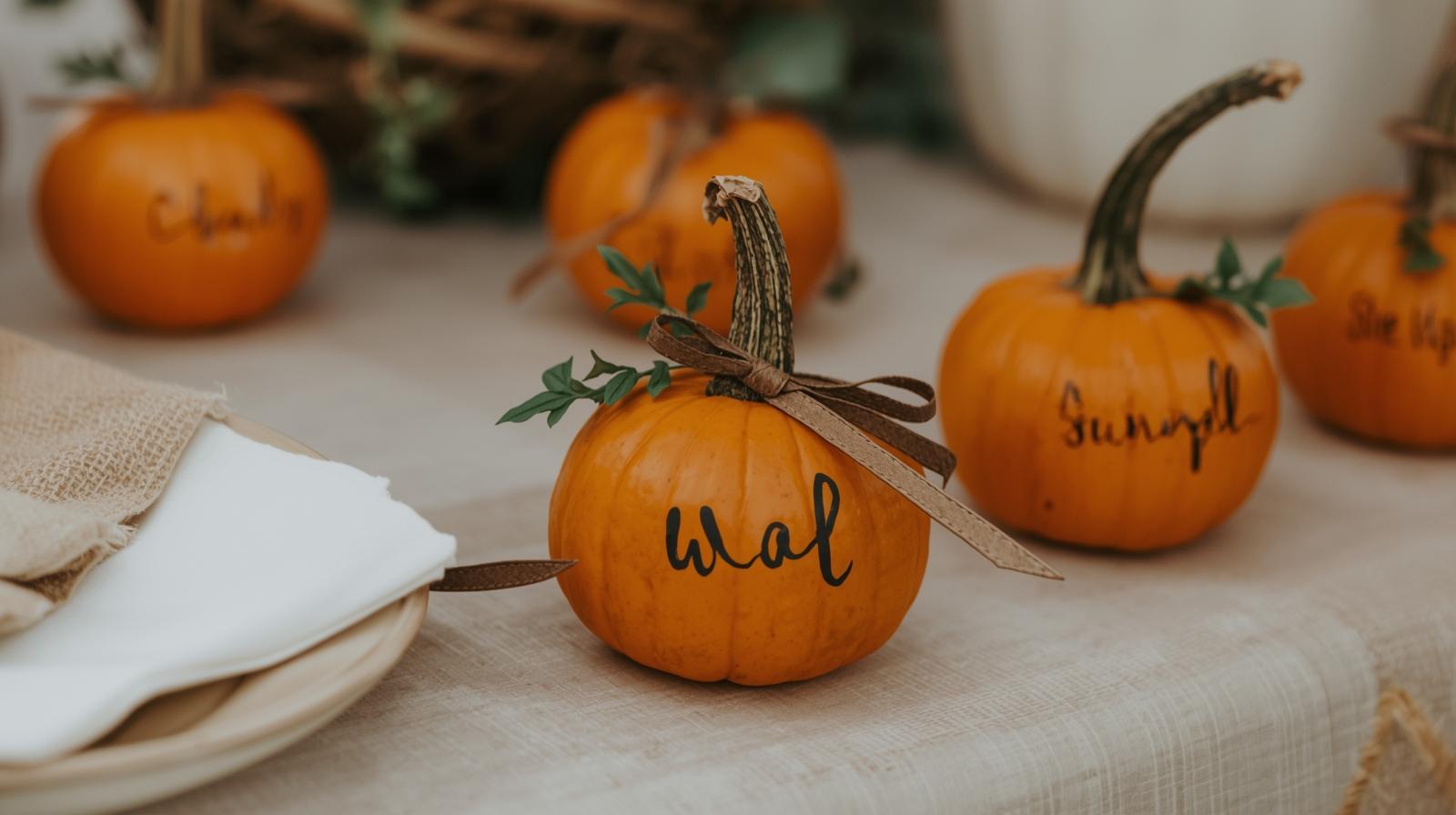 Mini Pumpkin Place Cards - Medium Thanksgiving craft tutorial taking 75 minutes